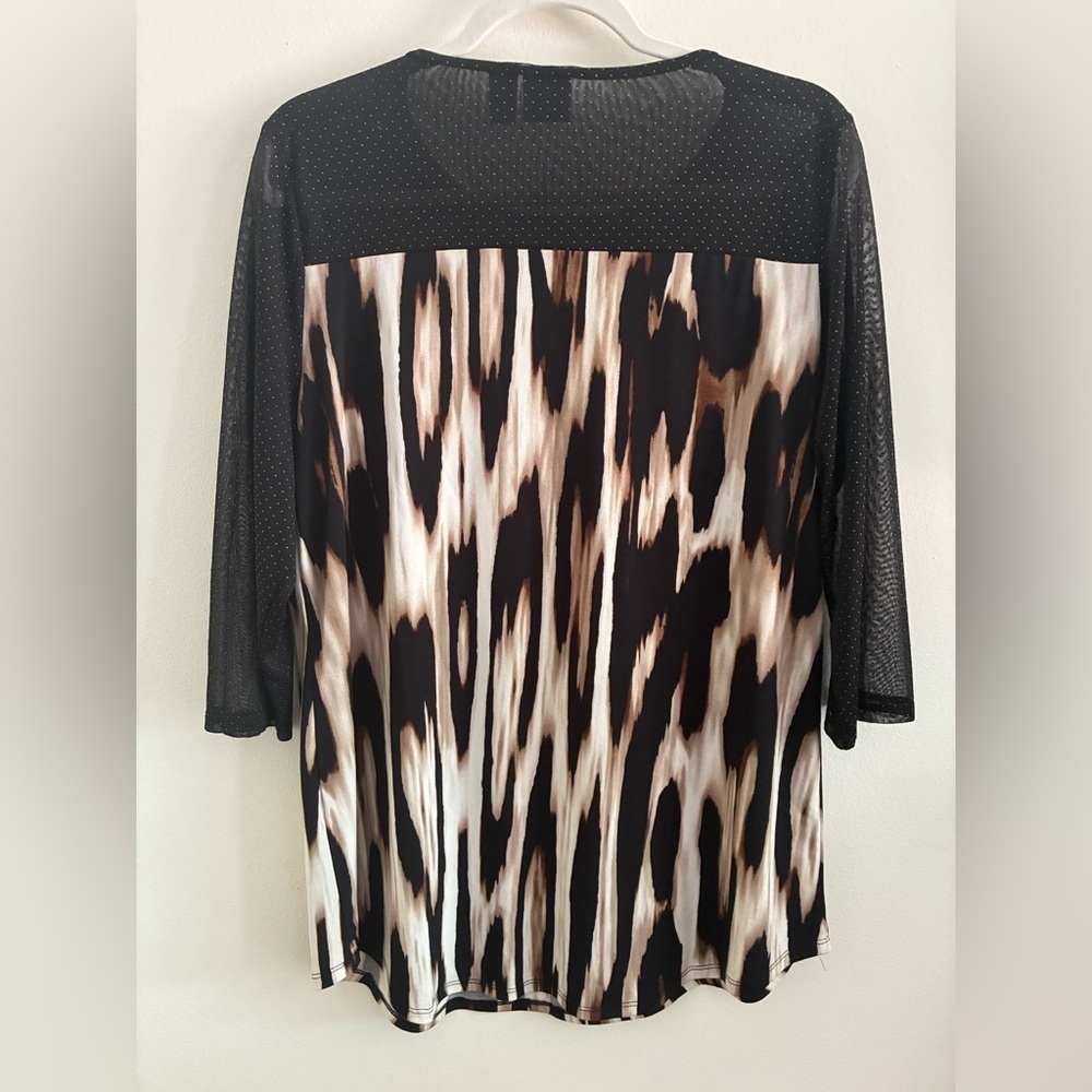 Chicos Shirt Travelers Top 2 Large Tunic Leopard Artsy Blouse Textured Dots Mesh - Picture 5 of 7